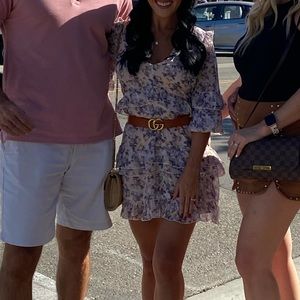 Hello Molly Purple floral ruffle mini long sleeve dress